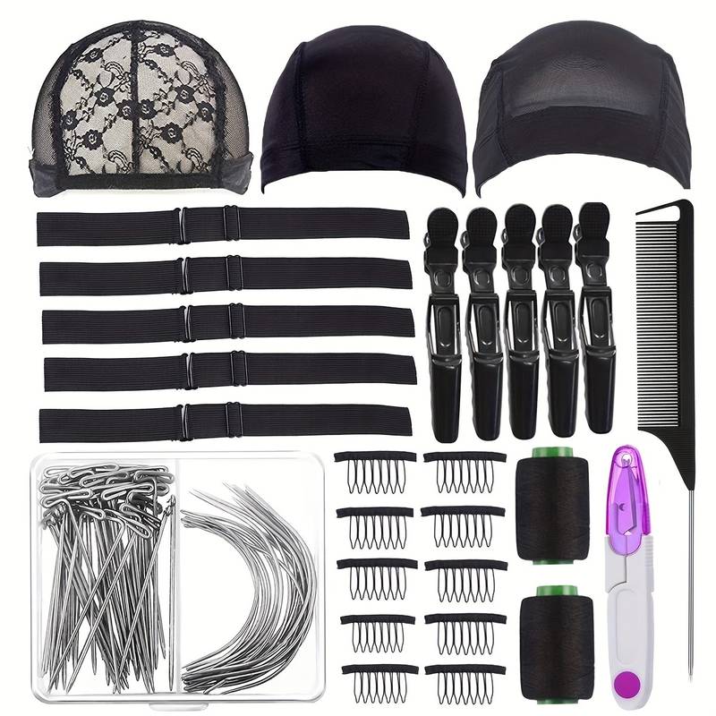 Wig Kit DIY Wig Tools Wig Accessories, 5 Pieces Adjustable Elastic Band,Wig  Making Cap Pins Needles Set, 3 Pieces Dome Mesh Wig Cap, Black Thread Hair